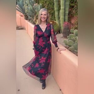 NWT Red Floral A-line Dress-S